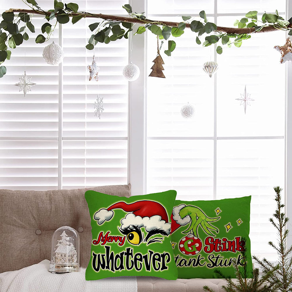 4Pcs Christmas Throw Pillow Case Cartoon Cushion Protector Cover Xmas Decor Style 1