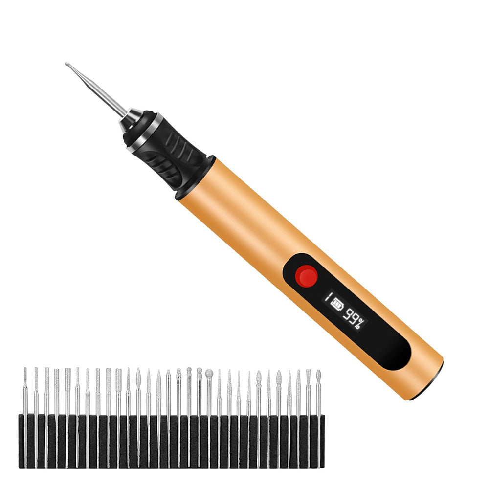Electric Engraving Pen with 30 Bits 3-Speed Adjust Engraving Pen for Metal Wood Glass-Gold