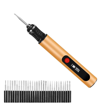 Electric Engraving Pen with 30 Bits 3-Speed Adjust Engraving Pen for Metal Wood Glass-Gold