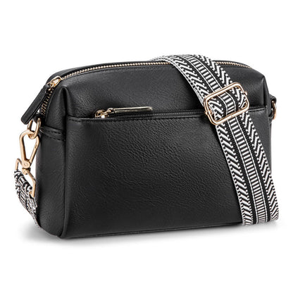 Crossbody Purse for Women Zipper Cell Phone Handbag with Adjustable Guitar Strap Black
