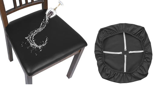 Waterproof PU Leather Dining Chair Seat Cover Black