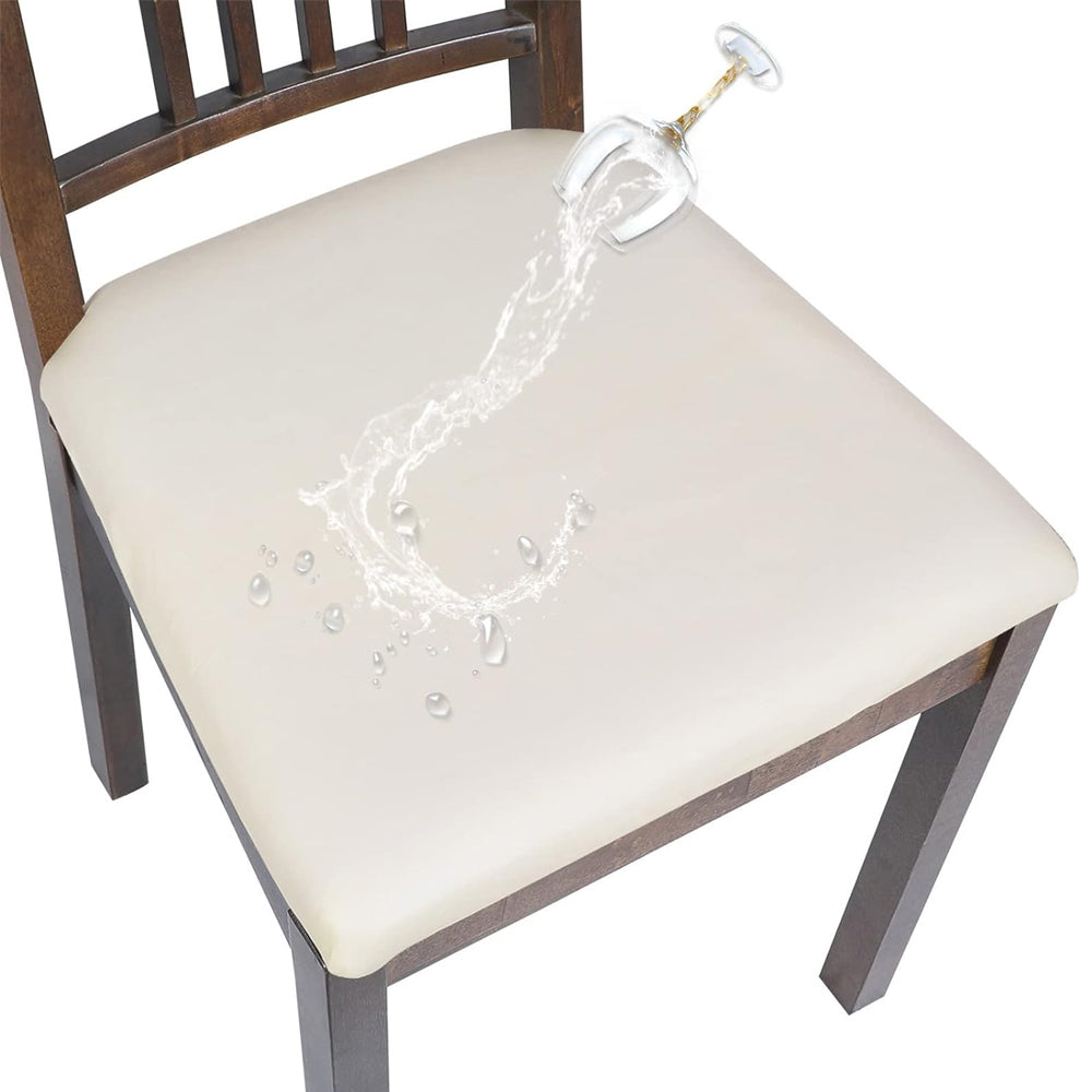 2Pcs Chair Seat Cushion Covers Water Resistant PU Leather Chair Pad Slipcover for Kitchen Dining Chair White