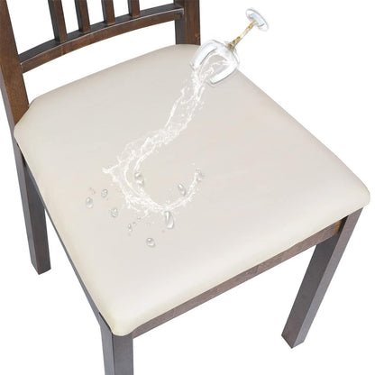 2Pcs Chair Seat Cushion Covers Water Resistant PU Leather Chair Pad Slipcover for Kitchen Dining Chair White