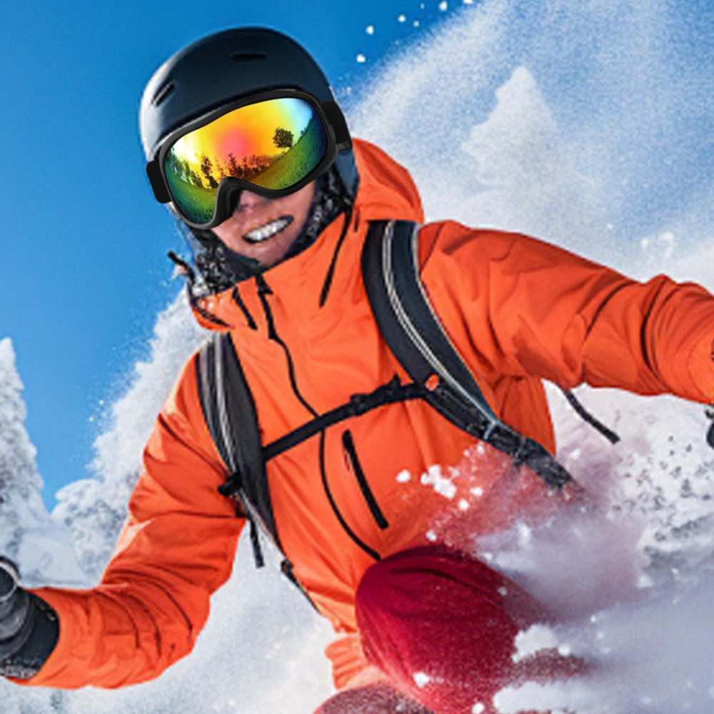 OTG Anti Fog Ski Goggles  UV400 Protection Anti Fog Lens Black Frame and Red Tinted Lens