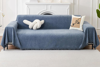 Herringbone Tassel Sofa Throw Cover Large Blanket - Blue