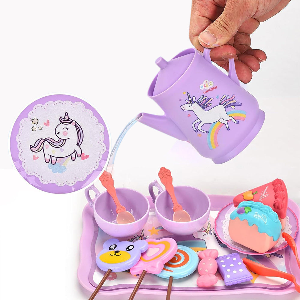 Kids Pretend Tea Party Set with Dessert & Carrying Case Style 3