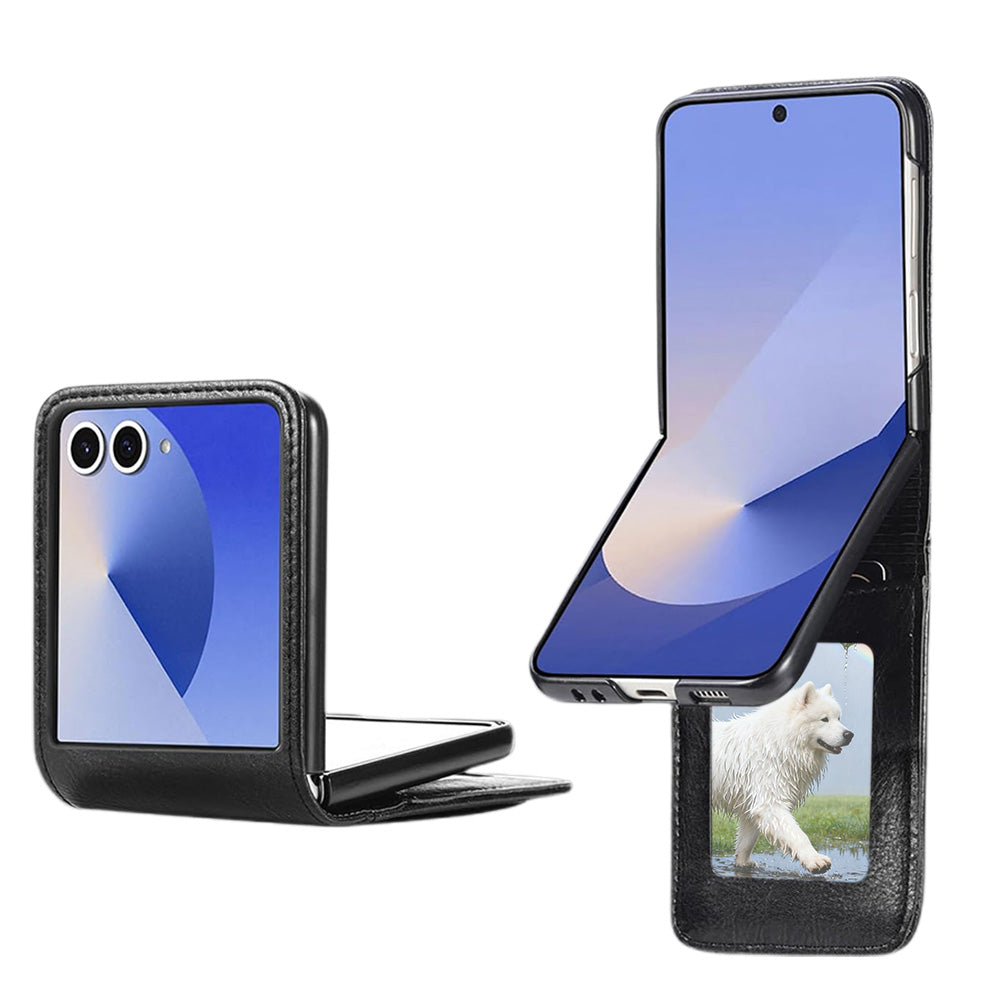 PU Wallet Card Holder Case for Samsung Galaxy Z Flip 6 7 8 with Stand - Black