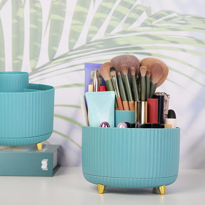 360 Degree Rotating Desk Organizer with 4 Slots For Pencil and Pen Holder-Blue