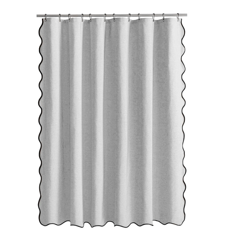 Waterproof Shower Curtain Thick Boho Wavy Edge With Rustproof Hooks-Silver