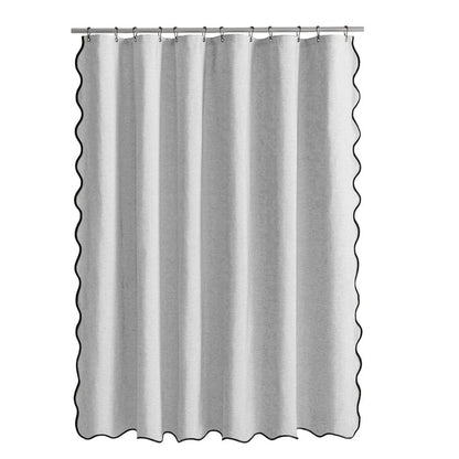 Waterproof Shower Curtain Thick Boho Wavy Edge With Rustproof Hooks-Silver