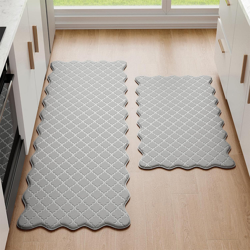 2Pcs PVC Kitchen Mat Set-Grey