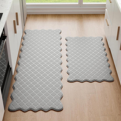 2Pcs PVC Kitchen Mat Set-Grey