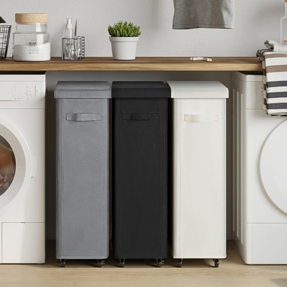 65L Laundry Basket with Wheels and Lid-Black