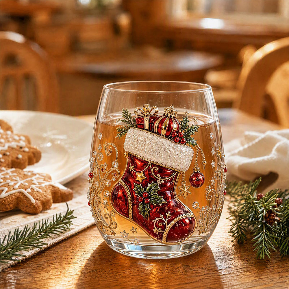 Christmas Embossed Whiskey Glass Christmas Whiskey Glass - Stocking