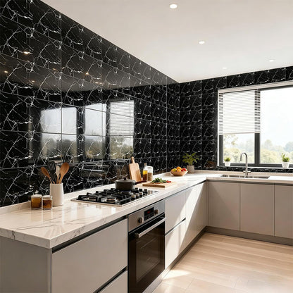 10Pcs Self Adhesive PVC Wall Tiles- Black