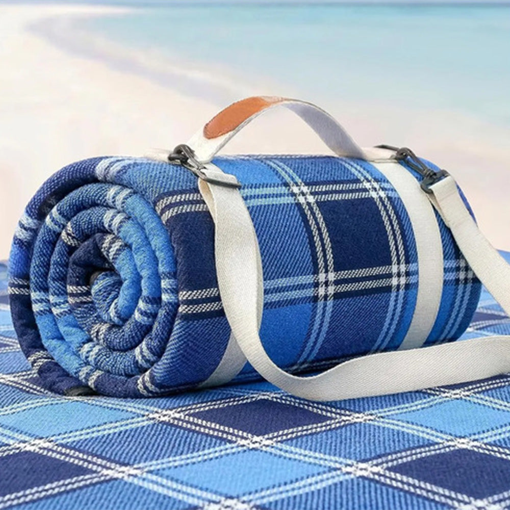 Outdoor Picnic Blanket Splash-resistant Foldable Travel Mat 203x203cm-Blue