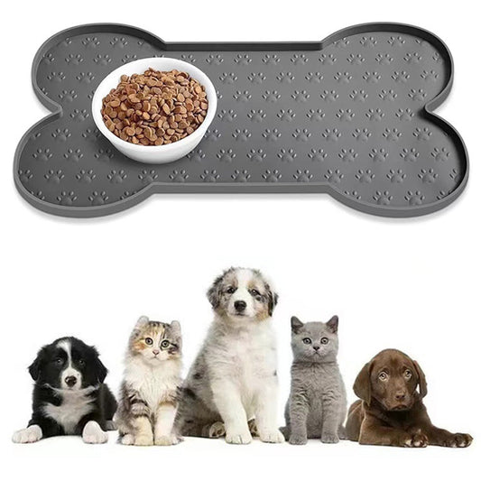 Dog Food Mats for Floors Waterproof Silicone Dog Bowl Mat with Raised Edge Grey