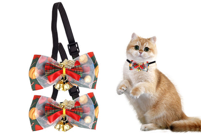 2Pcs Christmas Pet Bow Tie With Bell and Bow Dog Bow Tie Cat Kitten Plaid Collar-Style 3