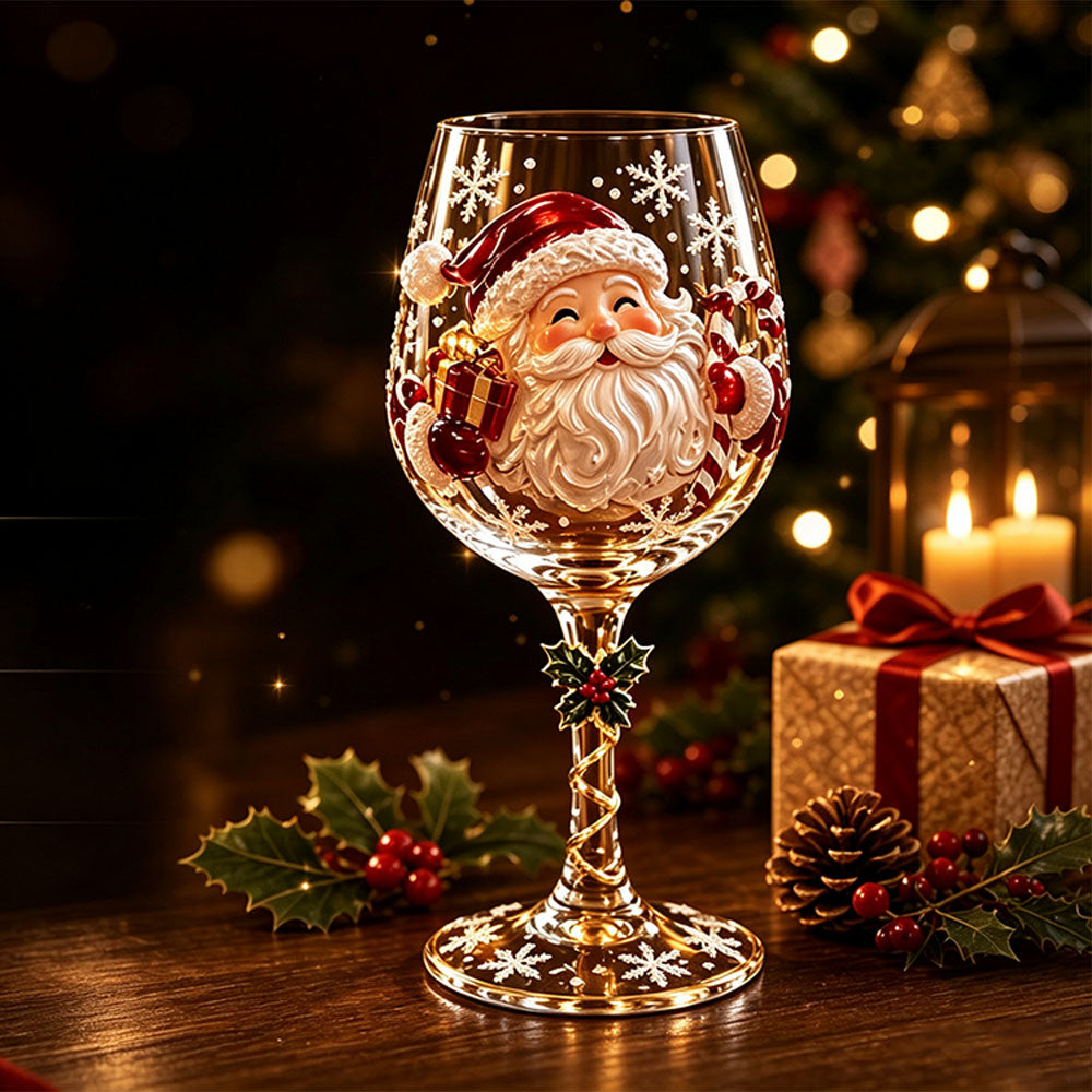 4 Pieces Christmas 3D Art Glass Goblet Holiday Decor Wine Cup
