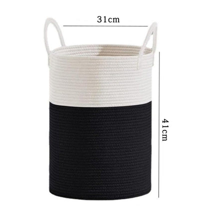 Large Woven Laundry Basket Cotton Rope Hamper for Laundry Toys & Blankets-Black