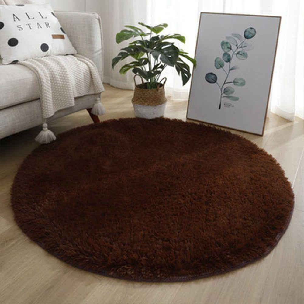Round Plush Area Rug Soft Fluffy Non Slip Carpet-Coffee