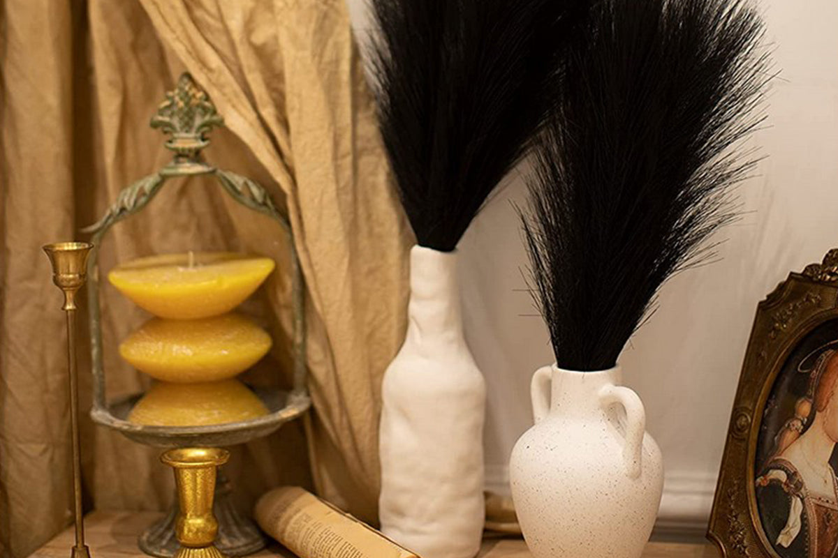 4pcs Faux Pampas Grass Boho Room Decor Flowers Bunches for Wedding Party-Black