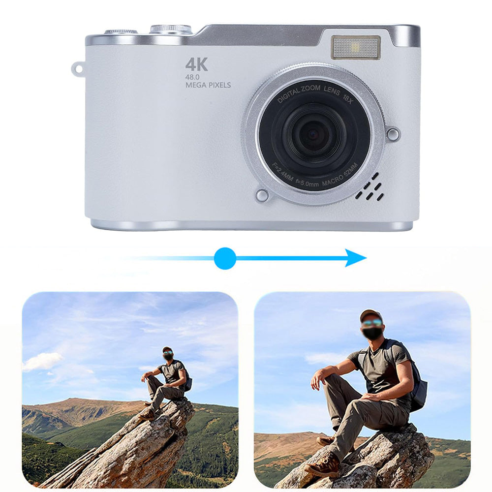 HD 1080P Retro Digital Camera with 2.4-inch Flip Screen for Photos & Video White