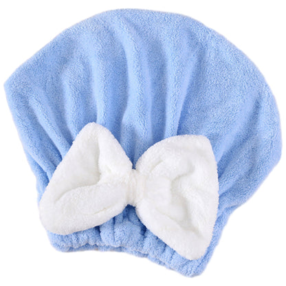 2Pcs Set Quick Absorbent Drying Hair Caps with Bow-Knot Hair Turban Wrap for Women Style 2
