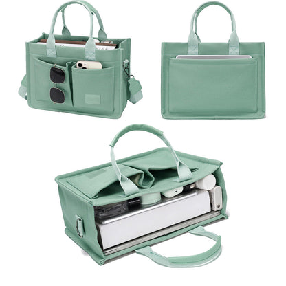 Canvas Tote Bag with Laptop Compartment Multi-Pocket Crossbody for Women Green