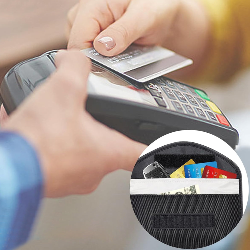 RFID Blocking Phone Pouch Wallet Case for Cell Phone Car Keys Bank Cards Black