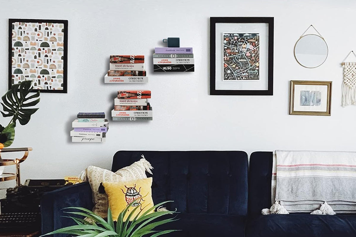 4Pcs Wall Mounted Invisible Floating Bookshelf Book Display White