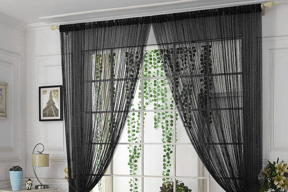 Shimmer Tassel String Door and Window Divider Curtain - Black
