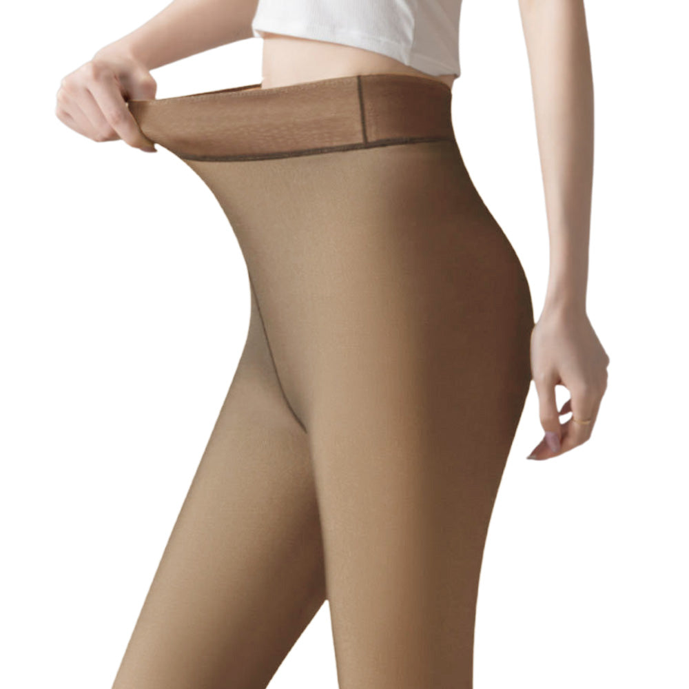 Sheer Tights Plus Size Winter Thermal Pantyhose Bare Legs Illusion Warm-Coffee