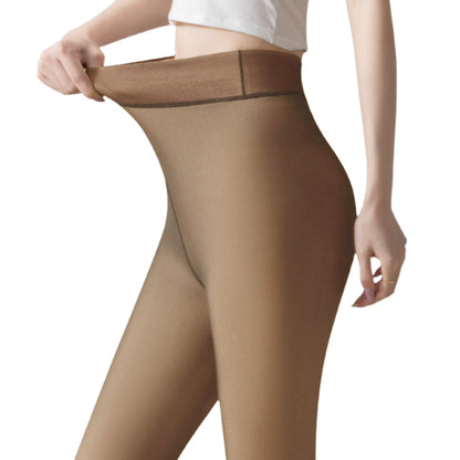 Sheer Tights Plus Size Winter Thermal Pantyhose Bare Legs Illusion Warm-Coffee