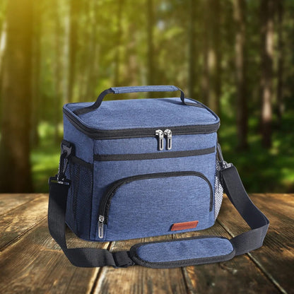 Insulated Lunch Box Leak-Proof Cooler Bag with 4 Pockets Navy Blue