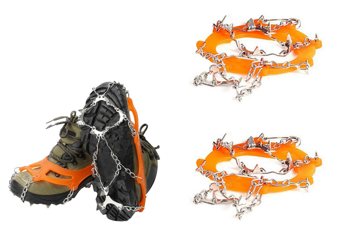 2 Piece Traction Cleats Ice Snow Grips with 10 Stainless Steel Spikes - Orange
