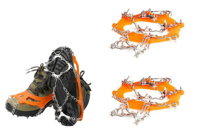 2 Piece Traction Cleats Ice Snow Grips with 10 Stainless Steel Spikes - Orange