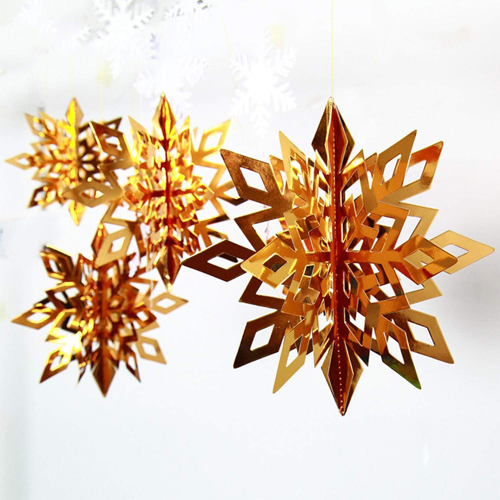 3D Paper Snowflake Hanging Decor Christmas Tree & Party Ornaments Mirror Gold