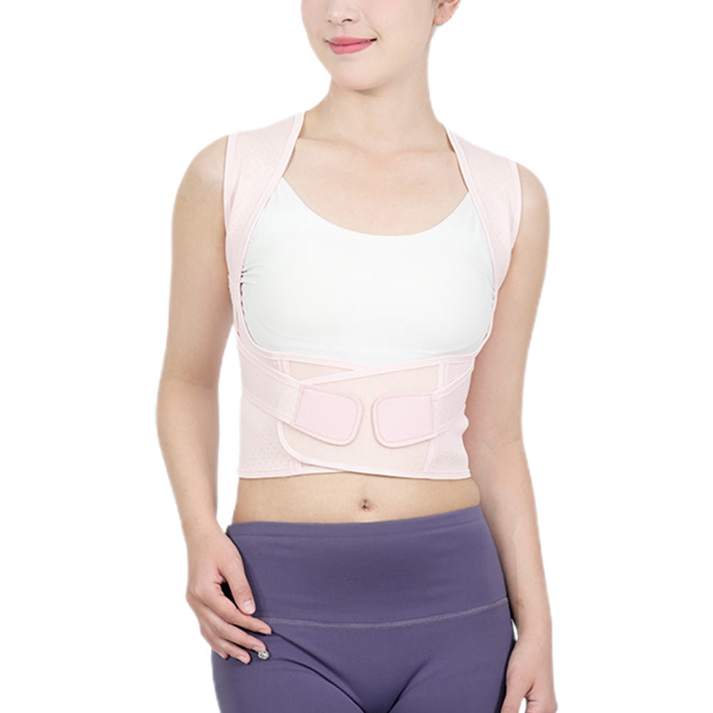 Adjustable Unisex Shoulder Brace Belt Low Back Support For Women Men-Pink