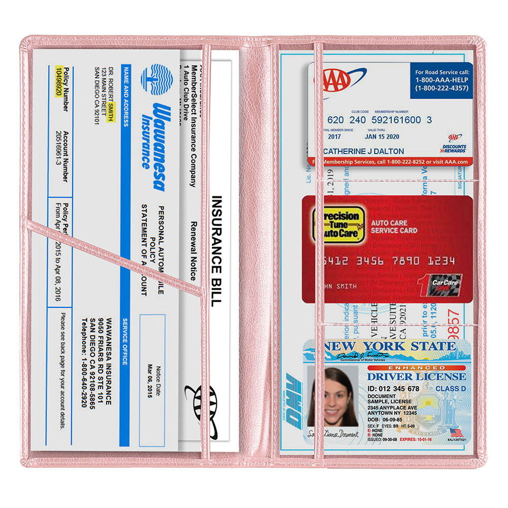 Car Registration and Insurance Card Holder Vehicle License Document Organizer Rose Gold