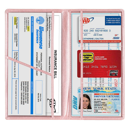 Car Registration and Insurance Card Holder Vehicle License Document Organizer Rose Gold
