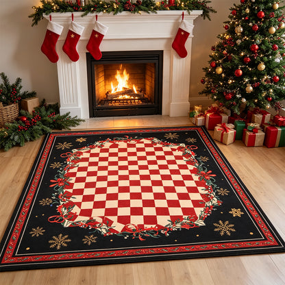 Christmas Plaid Short Pile Rug with Non Slip Rubber Backing - Snowflake