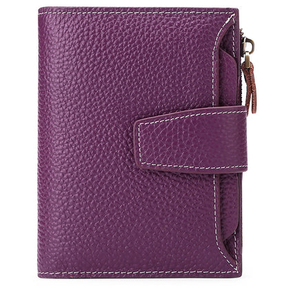 Genuine Leather Women's Wallet Short RFID Blocking Purse with Zipper Purple
