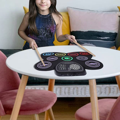 Electronic Drum Set Adjustable 9-Drum Practice Pad with Headphone Jack Drum Pedals and Sticks