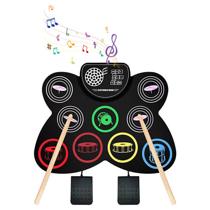 Electronic Drum Set Adjustable 9-Drum Practice Pad with Headphone Jack Drum Pedals and Sticks
