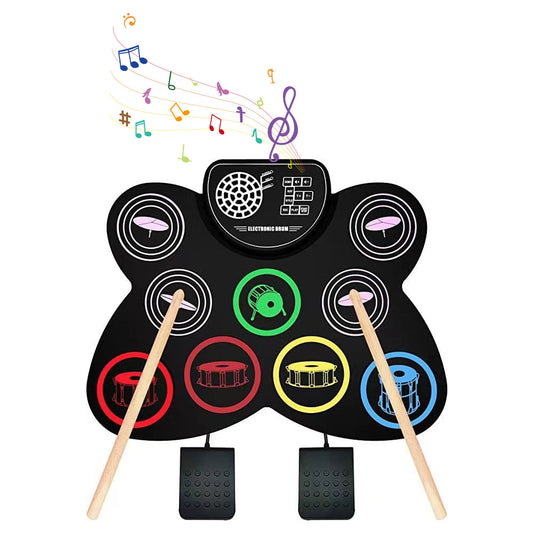Electronic Drum Set Adjustable 9-Drum Practice Pad with Headphone Jack Drum Pedals and Sticks