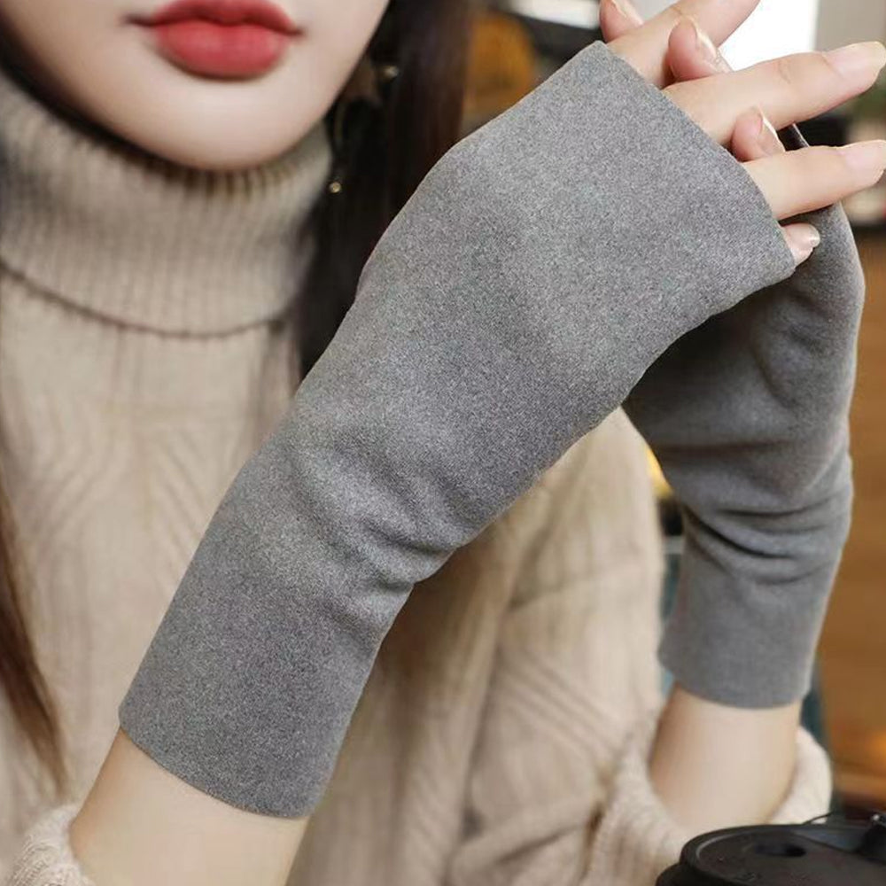 3 Pairs of Stretchy Fingerless Gloves Arm Warm Sleeves Gray