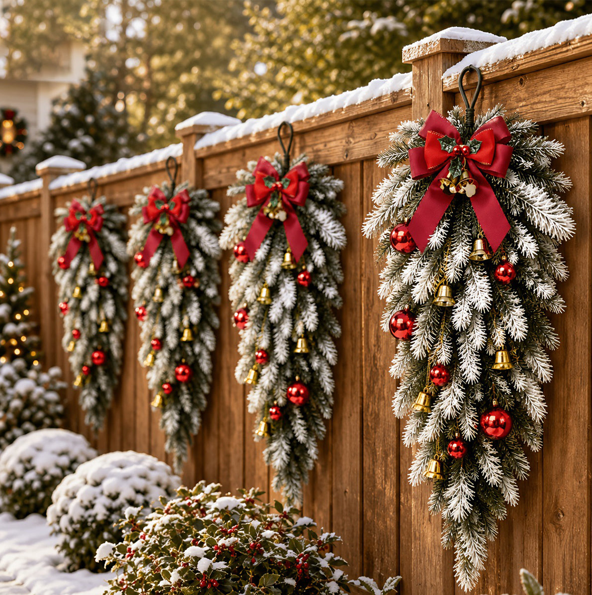 60cm Christmas Teardrop Wreath with Pine Needles Bells