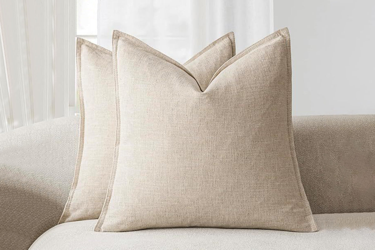 2Pcs Linen Plain Solid Colour Cushion Cover Decorative Pillow Case-Khaki