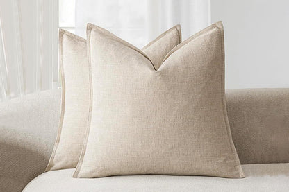 2Pcs Linen Plain Solid Colour Cushion Cover Decorative Pillow Case-Khaki